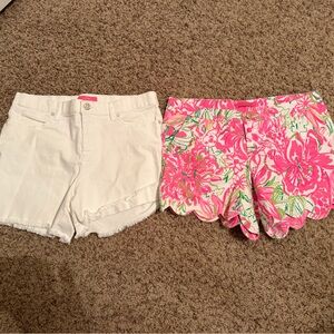 Lilly Pulitzer White Denim Shorts & Pink Floral Scallop Hem Shorts